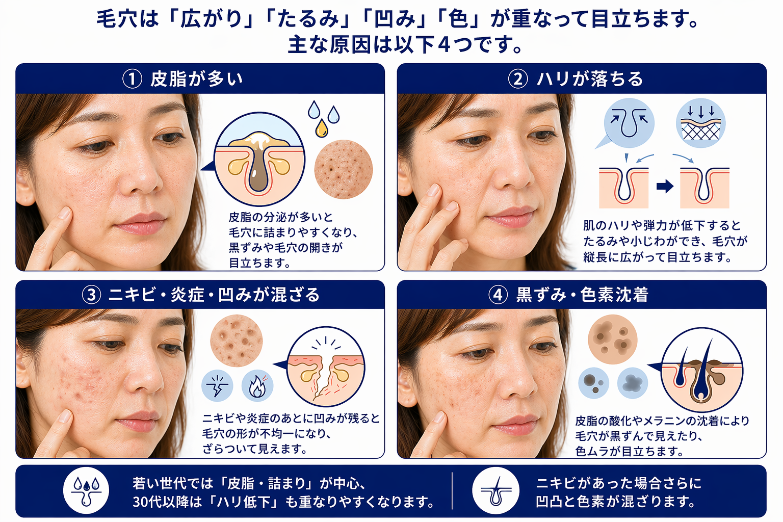 毛穴タイプの違いをまとめたイメージ画像