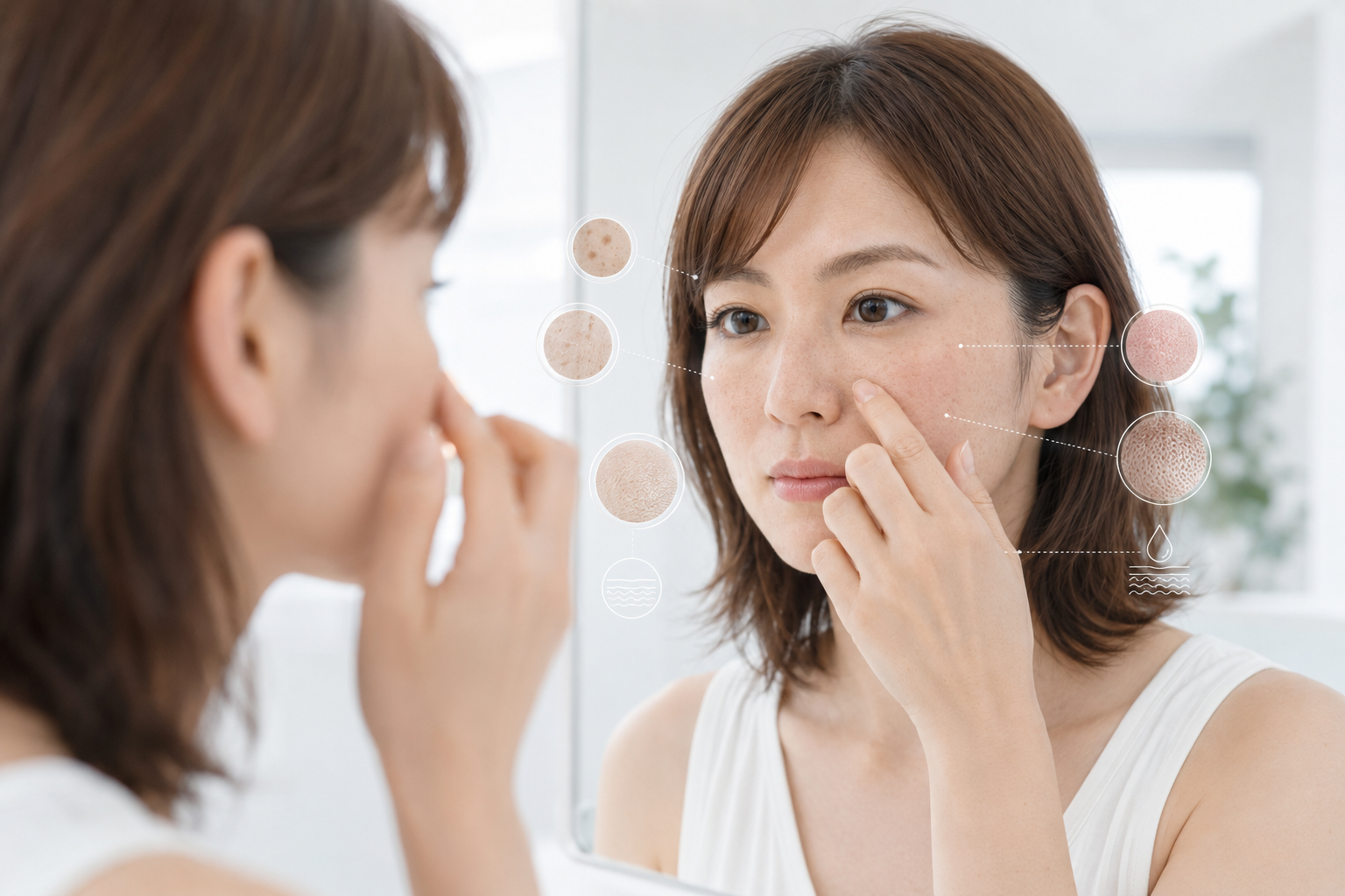 肝斑や肌状態を慎重に確認する様子