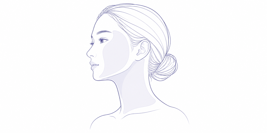 顔と首を一緒にケアするメソナJの施術範囲を示すイラスト