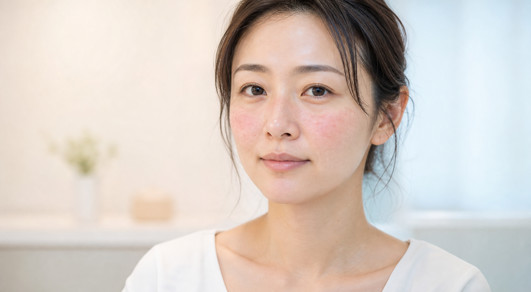 頬と鼻周囲に赤みがある女性のイメージ写真