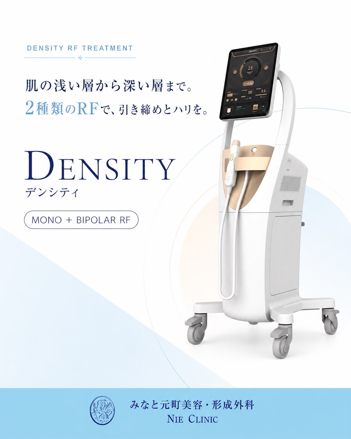 DENSITYのモノポーラ・バイポーラRFで引き締めとハリを扱う導入図